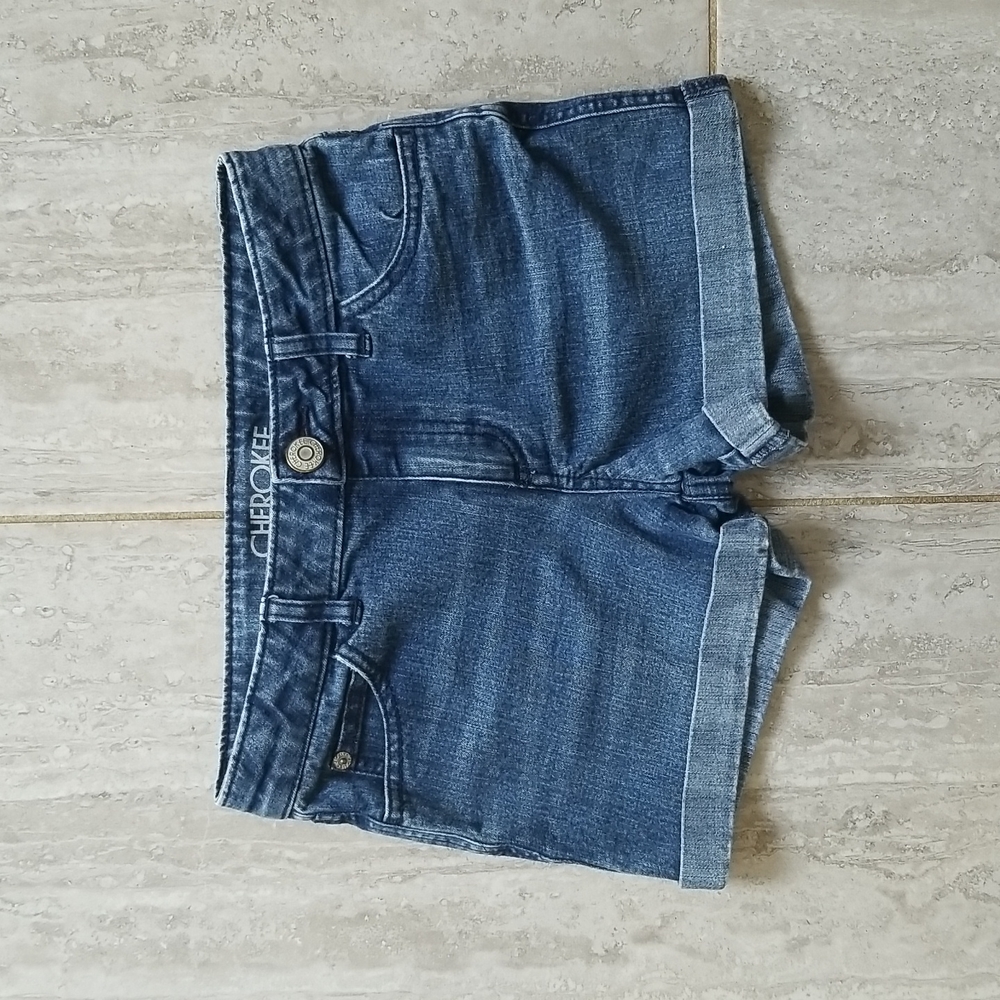 Girls Cherokee Blue Jean Shorts Adjustable Waist Lg 10/12